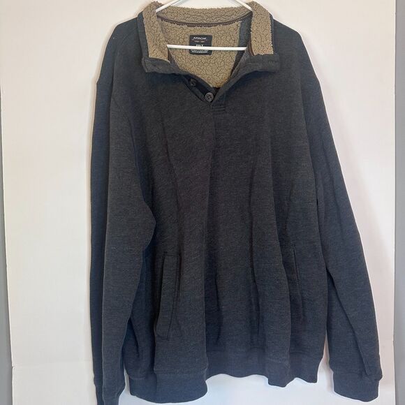 Arrow Men’s 2XLT Sherpa Lined Quarter Button Pullover Fleece Sweater Gray Warm - Picture 1 of 5
